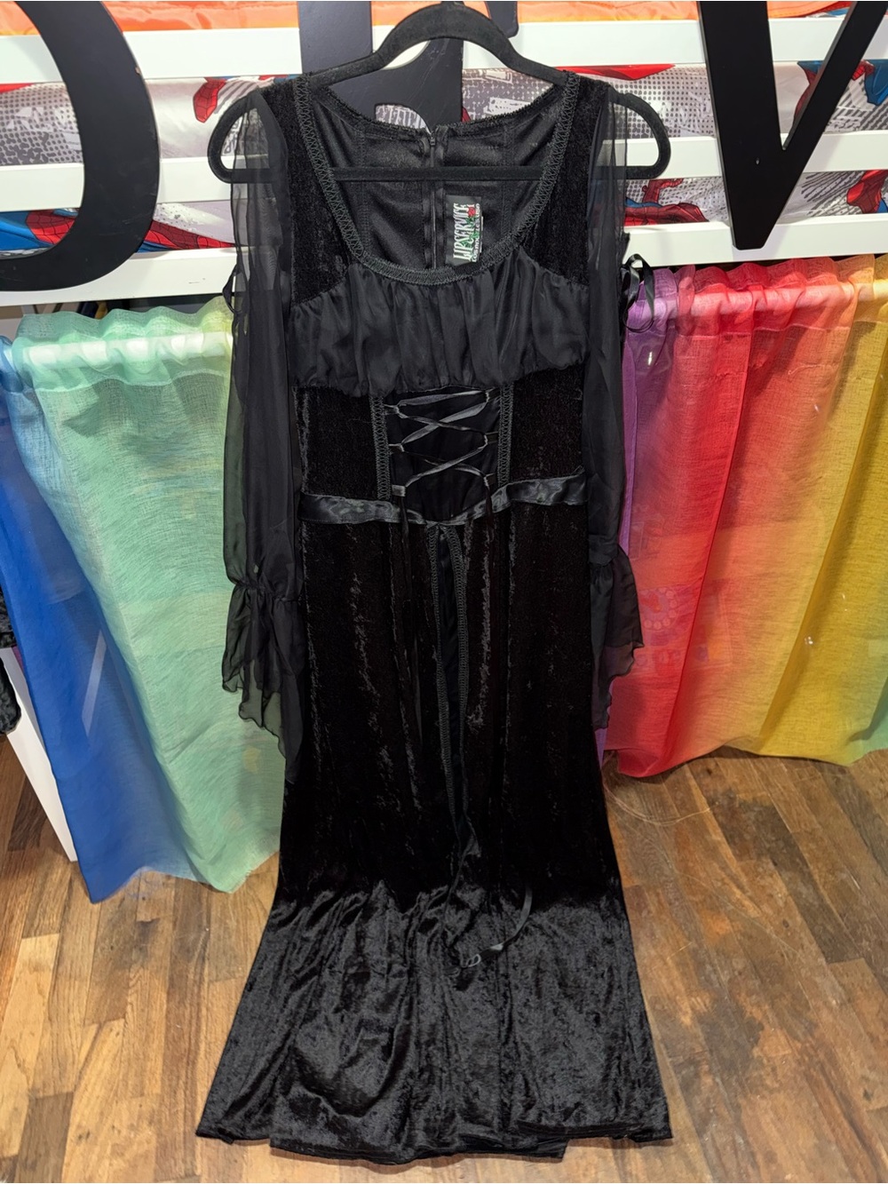 Lip Service Black Velvet Maxi Dress with Sheer Sleeves